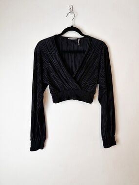 Urban Outfitters Black Ribbed Wrap Crop Top